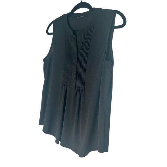StoryBuk Black Pleated Button Up Sleeveless Tank Top Size Small - Picture 2 of 8
